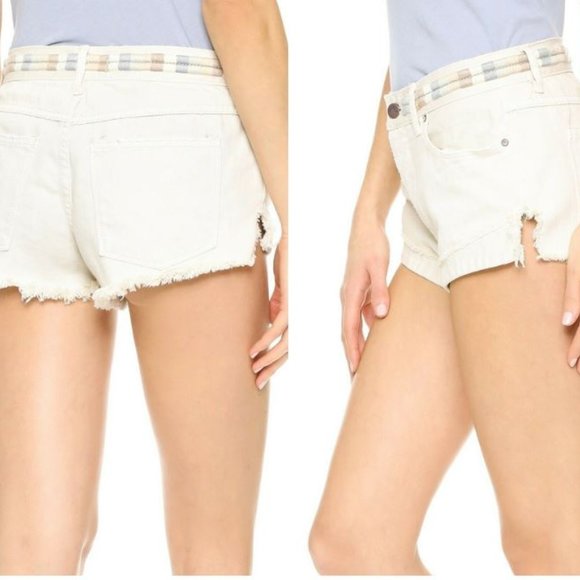 Free People Denim Embroidered Waist Shorts 26 - Picture 1 of 8